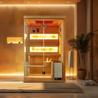 Poêle de sauna électrique de luxe à infrarouge lointain pour 6 personnes, en bois de cèdre rouge et de pruche, design moderne, écologique, vapeur sèche, usage commercial intérieur