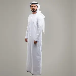 Wholesale Middle East Oman Robe Men Polyester Qatar Round Neck Arabian Thobe Arab Men's Robe