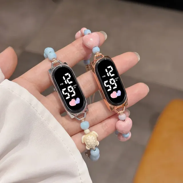 New Colorful Bead Creative Children Girls Student LED Digital Watch Bracelet with Alloy Case and Nylon Band LW28