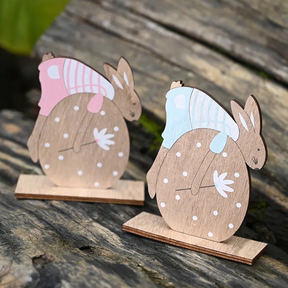 गर्म बिक्री 2023 वसंत ईस्टर सजावट लकड़ी बनी खरगोश अंडा टेबल गहने ईस्टर सजावट के लिए बच्चों को घर उपहार