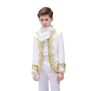 2022 Victorian Costume Prince Blazer Suits Child Halloween Jabot Tie Outfit Cosplay Uniform Lace Jacket Coat For Boys Kid