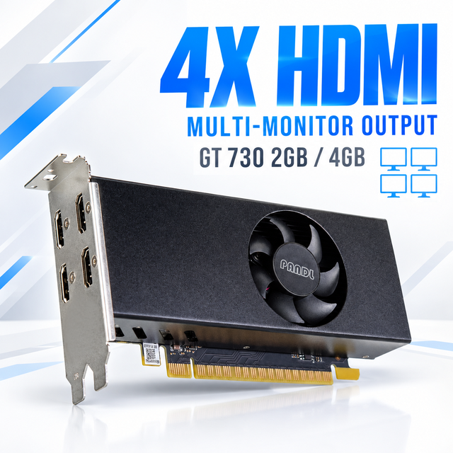 PANDL Multi-screen Connectivity 4xHDMI 2GB GDDR5 GeForce GT730 GPU 384 Cores Low Profile Desktop Graphics Card with Fan Cooler