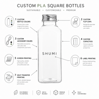 Vente en gros de bouteilles carrées biodégradables PLA de 500 ml, qualité alimentaire, avec bouchon en aluminium, conteneur écologique pour l'emballage de sodas, de jus et de boissons
