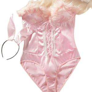 Lencería Bodystocking Pink Bunny Girl Uniforme Esponjoso Orejas <span class=keywords><strong>de</strong></span> conejo y <span class=keywords><strong>mono</strong></span> <span class=keywords><strong>de</strong></span> <span class=keywords><strong>cola</strong></span> - Product Image 6