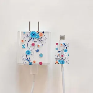 פרח סמיילי כחול קאפה פרח עבור iphone 18/20w טעינה מהירה ראש כבל USB ציר winder כבל מגן תיק כיסוי חמוד