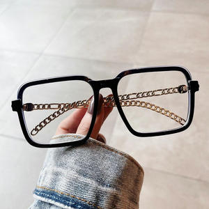 Lunettes anti-lumière bleue semi-cerclées Qianai Square pour femmes, verres Plano, verres AC, montures rétro tendance R5-3378 - Product Image 3