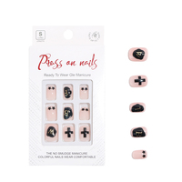 Label privé ongles courts carrés à pression pour les femmes de haute qualité noir rose dessins faux ongles art emballage personnalisé porter des ongles