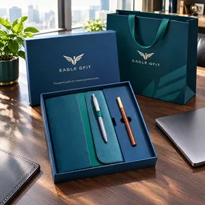 Juego de regalo 2 en 1 de cuaderno premium con logotipo personalizado y bolígrafo metálico para clientes corporativos, empleados y reconocimiento empresarial. - Product Image 5