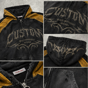 Sweat à capuche zippé court coupe ample délavé à l'acide effet vieilli avec logo personnalisé pour <span class=keywords><strong>homme</strong></span>, style <span class=keywords><strong>streetwear</strong></span> Y2K grunge - Product Image 3