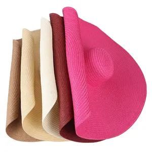 Fashion Women Summer Beach Big Wide Brim Custom Foldable Straw Floppy Sun Hat