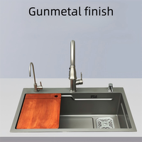 Robinet de cuisine Maite moderne en acier inoxydable gris canon de fusil, à monter sur plan, avec 1 poignée et douchette extractible pivotante à 360 degrés
