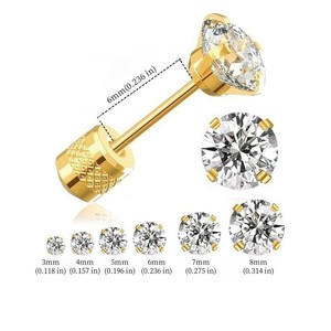 Boucles d'oreilles clous rondes en acier inoxydable avec zircon serti à griffes pour piercing du cartilage, bijoux de fête 0.8*6*3MM à 0.8*6*8MM - Product Image 2