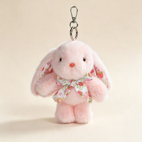 Porte-clés en peluche lapin moelleux avec nœud floral pour enfants, cadeaux d'anniversaire et décoration intérieure, porte-clés en peluche personnalisé