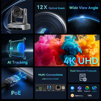 Caméra PTZ NDI pour réunions vidéo, zoom optique 12x, 4K HD-MI LAN USB3.0 PTZ, système de conférence audio pour la diffusion en direct des cultes religieux