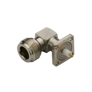 Conector N Hembra de Ángulo Recto con Brida de 4 Orificios, 11GHz 50 Ohm, Bajo <span class=keywords><strong>PIM</strong></span>, Latón Tri-Metálico, Conector N de 90 Grados para PCB, Receptáculo RF - Product Image 1