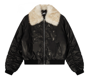 Chaqueta de Cuero Vacuno de Invierno de Alta Calidad, Corte Entallado, Estilo Bomber, Cuello Alto, Múltiples Bolsillos, Cremallera, Estilo Motero, Tinte Liso - Product Image 3