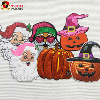 Usine personnalisée en gros vacances grand Halloween joyeux noël Chenille paillettes broderie fer sur patchs pour vêtements à capuche