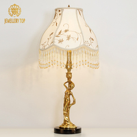 Lampe de table en laiton antique doré de style américain Jewellerytop Godness Decor pour hôtel, salon, chambre à coucher