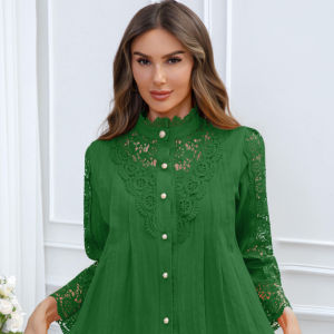 Chemise décontractée unie en dentelle pour femme, nouvelle collection printemps/été/automne 2026, style tendance, manches longues, tricotée, stock Géorgie - Product Image 1