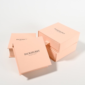 Custom Logo Printed Sliding Drawer <b>Gift</b> Box Pink Cardboard Jewelry Ring Sliding Out Packaging <b>Boxes</b> With <b>White</b> Foam Sponge - Product Image 5