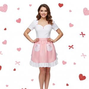 Delantales de cintura rosas de alta calidad para mujer con bolsillos, <span class=keywords><strong>delantal</strong></span> de cocina para camarera, <span class=keywords><strong>delantal</strong></span> de sirvienta, falda vintage, disfraz lindo con volantes blancos - Product Image 4
