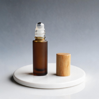 Botellas de Vidrio Recargables de 5 ml y 10 ml con Tapas de Bambú, Ideales para Viajes, Cosméticos, Cuidado Personal, Botellas con Rodillo
