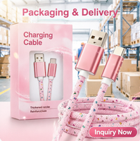 Câble USB-A vers Type-C rose tressé avec paillettes, charge rapide 60W, noyau en cuivre épaissi pour écouteurs et téléphone portable