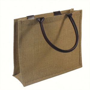 Sac de courses en toile de jute naturelle personnalisé, sacs écologiques réutilisables, sacs en toile de jute avec poche intérieure - Product Image 1