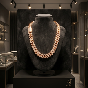 Chaîne cubaine en argent sterling 925 plaqué or rose avec moissanite, collier hip-hop glacé, certifié par un tiers AARVA JEWELS pour - Product Image 1