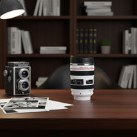 Mug à café en acier inoxydable à double paroi de 350 ml, forme d'objectif d'appareil photo, cadeau d'affaires pour café