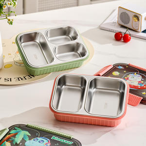 Stainless Steel Lunchbox 800-1000ml With Sealed <b>Compartments</b> For Office And Students Pink Blue Green Purple Cartoon Pattern - Product Image 2