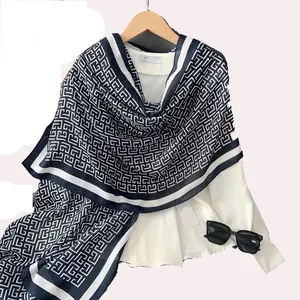 Hot Sale Stylish Geometry Pattern Viscose Scarves Beach Shawls Women Long Large 85*180CM Cotton Head Wrap Letter Print Hijab
