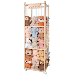 Support de rangement en bois pour jouets d'animaux mignons avec roues de frein, boîte de rangement de jouets peu encombrante, boîte de rangement pour animaux remplie de grande capacité - Product Image 1
