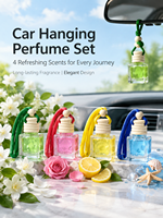 Diffuseur de parfum pour voiture à suspendre Auto-Aroma – 4 senteurs rafraîchissantes – Bouteille diffuseur d'huiles essentielles pour rétroviseur – Parfum longue durée pour voiture