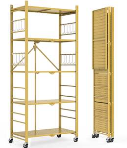 Tekerlekli katlanabilir depolama rafı-Metal katlanabilir raf ünitesi ekranı, kitaplar için tekerlekli taşıyıcı mutfak depolama rafları, - Product Image 1