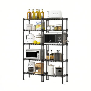 Estantería metálica ajustable de alta resistencia, negra, de 6 niveles, para almacenamiento en la cocina, despensa, organizador para microondas. - Product Image 1