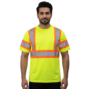 T-shirts de sécurité personnalisés en polyester 100 % avec logo, vêtements de travail haute visibilité pour la construction, bande réfléchissante, t-shirts tricotés formels - Product Image 1