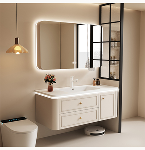 2026 New Smart Cream Style Bathroom Cabinet Integrated Ceramic Hand Wash Basin Cabinet Washing <b>Table</b> - Product Image 3