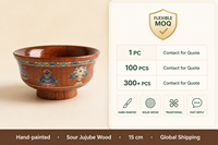 Bol en bois massif sans cadre en bois de jujube naturel de haute qualité, avec motifs ethniques colorés, idéal pour le thé au lait, la soupe au ghee et le vin.