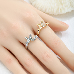 Butterfly <b>Adjustable</b> <b>Ring</b> Silver Gold Pave Setting Women's Fashion Jewelry Gift - Product Image 1