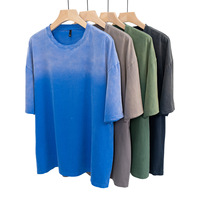 T-shirt en coton délavé dégradé de style streetwear décontracté pour adolescents, de haute qualité, vintage, délavé, manches raglan, 230g