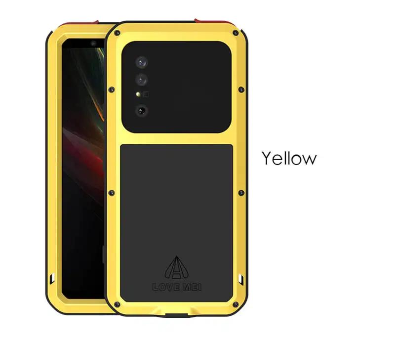 Love Mei Powerful Case For Sony Xperia 1 II Glass Metal Armor Cover Silicone + Metal + Tempered Glass