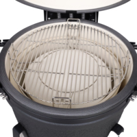 Barbecue Kamado SEB 21 pouces en céramique noire, fumoir au charbon de bois, chariot extérieur pliable avec étagères latérales, roues et poignée