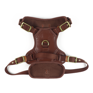 Pas de starter réglable marron petit chiot personnalisé doux véritable cuir PU sans harnais pour chien avec boucles en laiton - Product Image 2