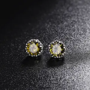 Original Handmade S925 Pure Silver Ear Studs Olive Green Retro Simple Men's And Women's Earrings Cool And Cool Style