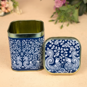 Contenedor de Alimentos de Acero Inoxidable Estilo Oriental, Rectangular con Tapa, Caja de Almacenamiento con Diseño Floral Azul - Product Image 1