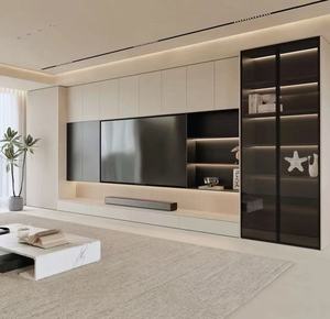 Meuble TV flottant moderne en bois personnalisable avec étagères ouvertes pour appareils intelligents et articles de décoration de salon - Product Image 3