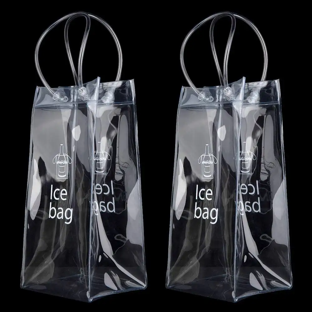 Sacchetti di vino di ghiaccio in PVC trasparente con dispositivo di raffreddamento trasparente sacchetto di bottiglia di vino secchio di ghiaccio con manico per il trasporto bevanda