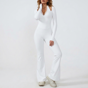 Combinaison une pièce pour femme, mode, manches longues, jambes évasées, extensible, confortable, vêtements décontractés - Product Image 1