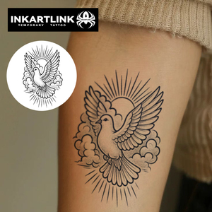 Autocollant de tatouage personnalisé Dove Peace, nuages et soleil réalistes, à base de plantes, semi-permanent 15 jours, art corporel pour bras et épaule, vente en gros - Product Image 2